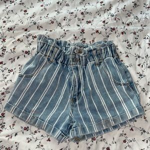 Blue and white striped hi-waist mom shorts from PacSun